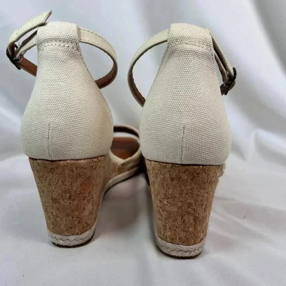 Lucky Brand Size 9.5 Espadrille Platform Sandal Ivory Cork Party